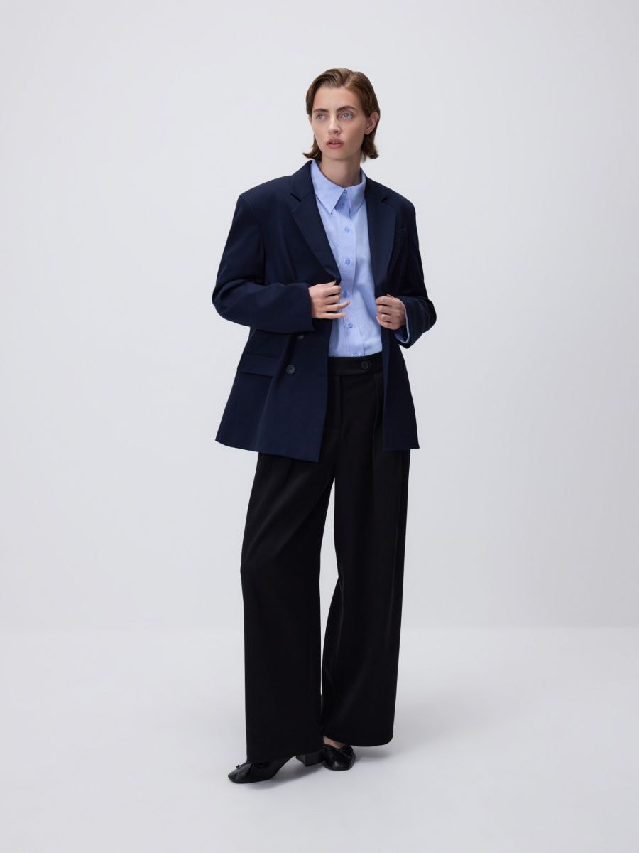 Oversize double-breasted blazer - navy - RESERVED