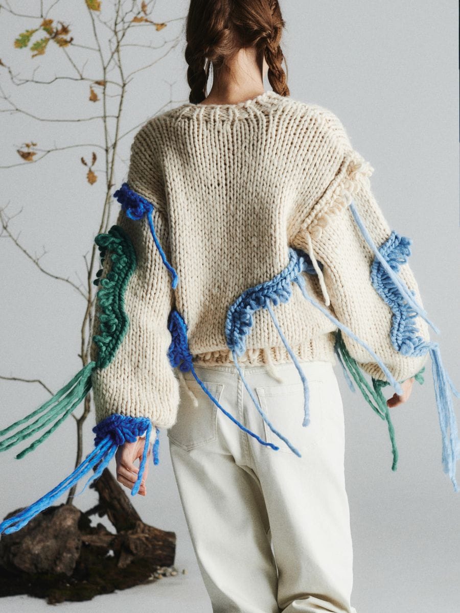 Handmade jumper with fringes - wheat - RESERVED - 5