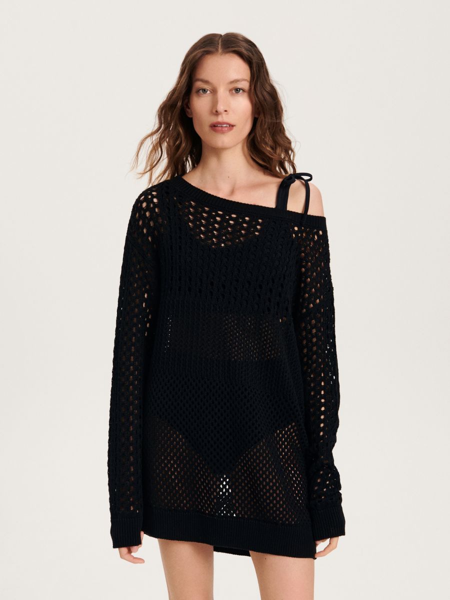 Ażurowy sweter oversize - czarny - RESERVED - 3