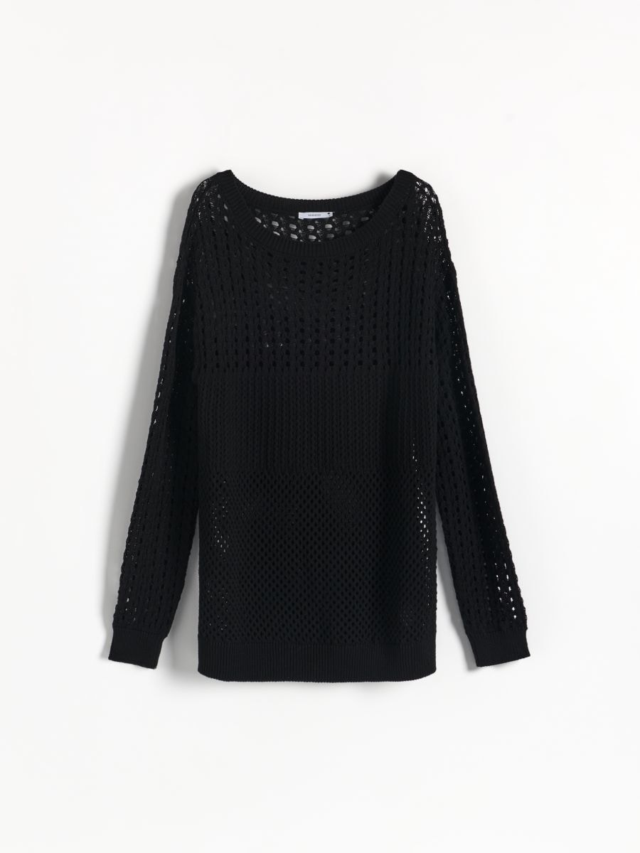 Ażurowy sweter oversize - czarny - RESERVED - 2