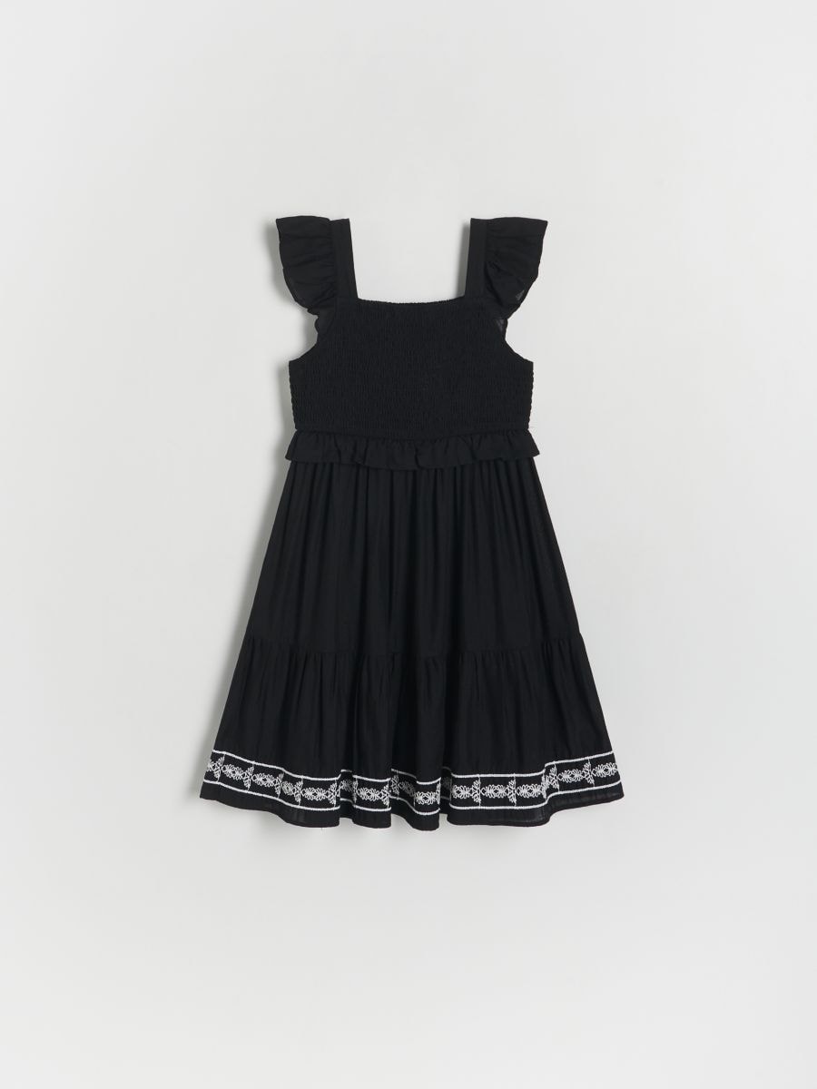 Bavlněné šaty s vyšívanými detaily - černý - RESERVED