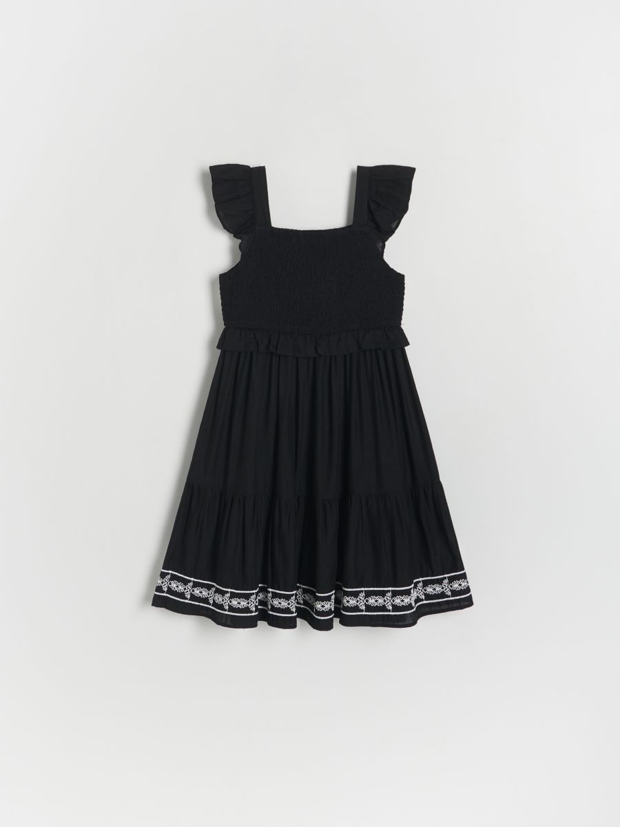 Katoenen jurk met borduursel - zwart - RESERVED