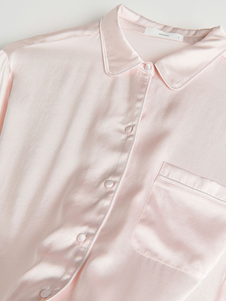 Pyjamablouse met hoog zijdegehalte - CRÈME - RESERVED - 7