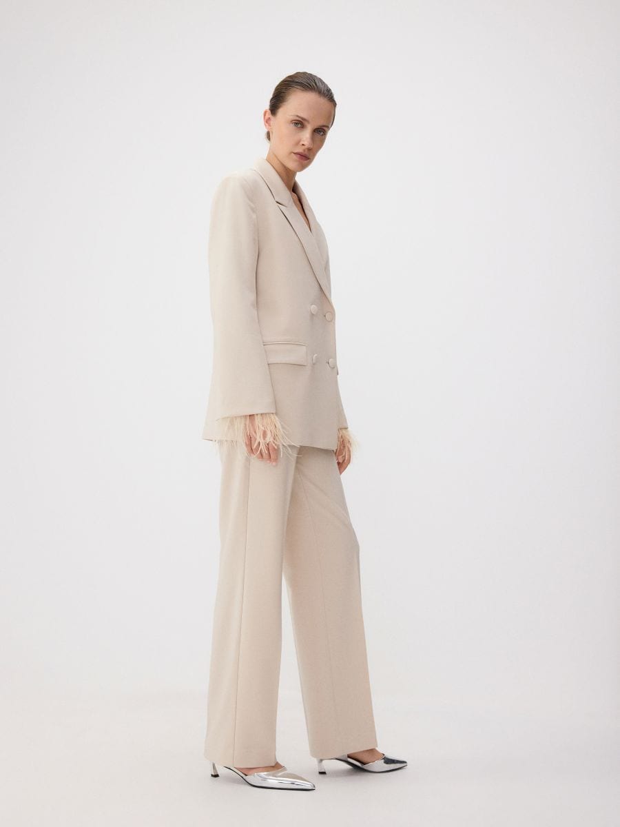 Double-breasted jacket with feather cuffs - beige - RESERVED - 3