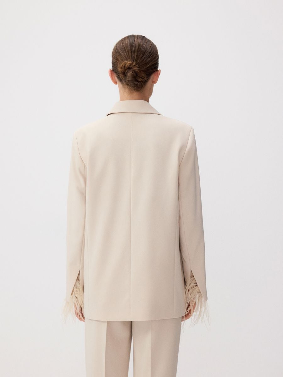 Double-breasted jacket with feather cuffs - beige - RESERVED - 6