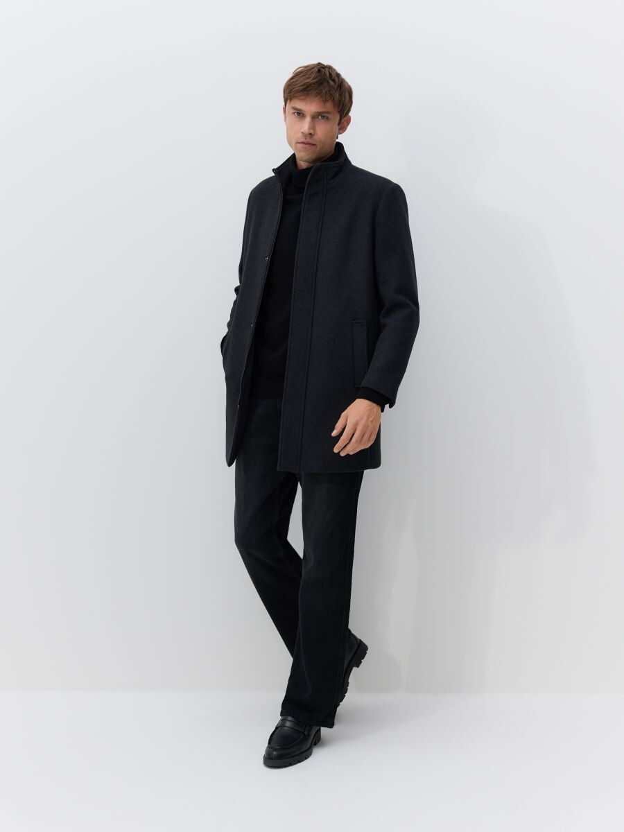 Manteau long en laine mélangée - noir - RESERVED