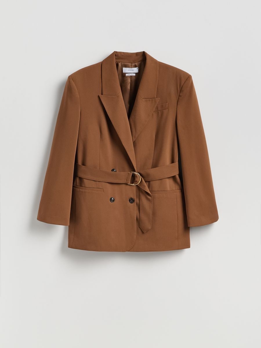 Double breasted blazer with belt - golden brown - RESERVED