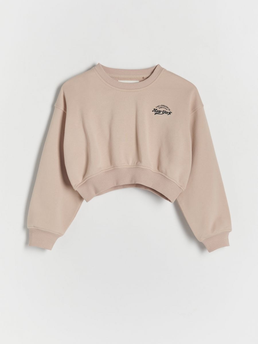 Short printed sweatshirt - beige - RESERVED
