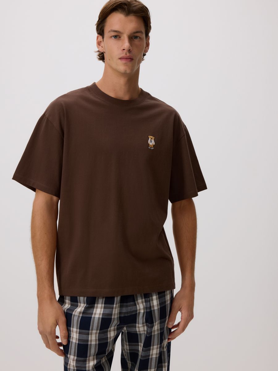 Two piece pyjama set with embroidery - brown - RESERVED