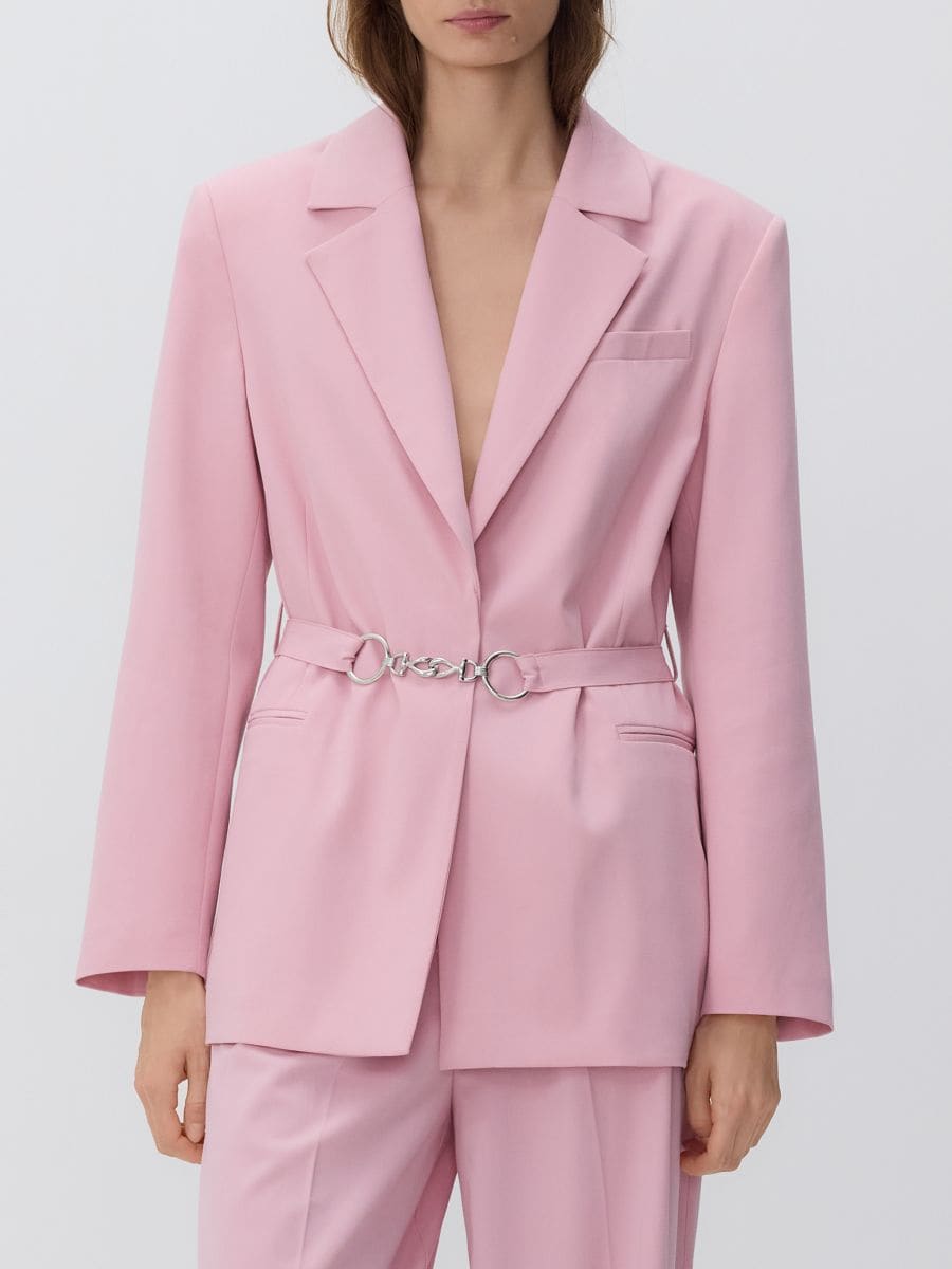 Blazer with decorative belt - pastel pink - RESERVED