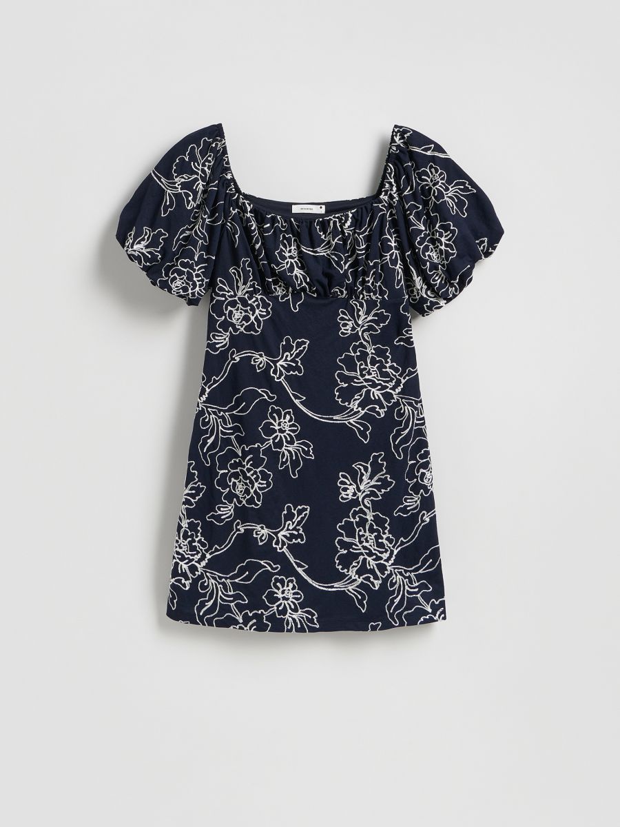 Minikleid mit Stickerei - marineblau  - RESERVED