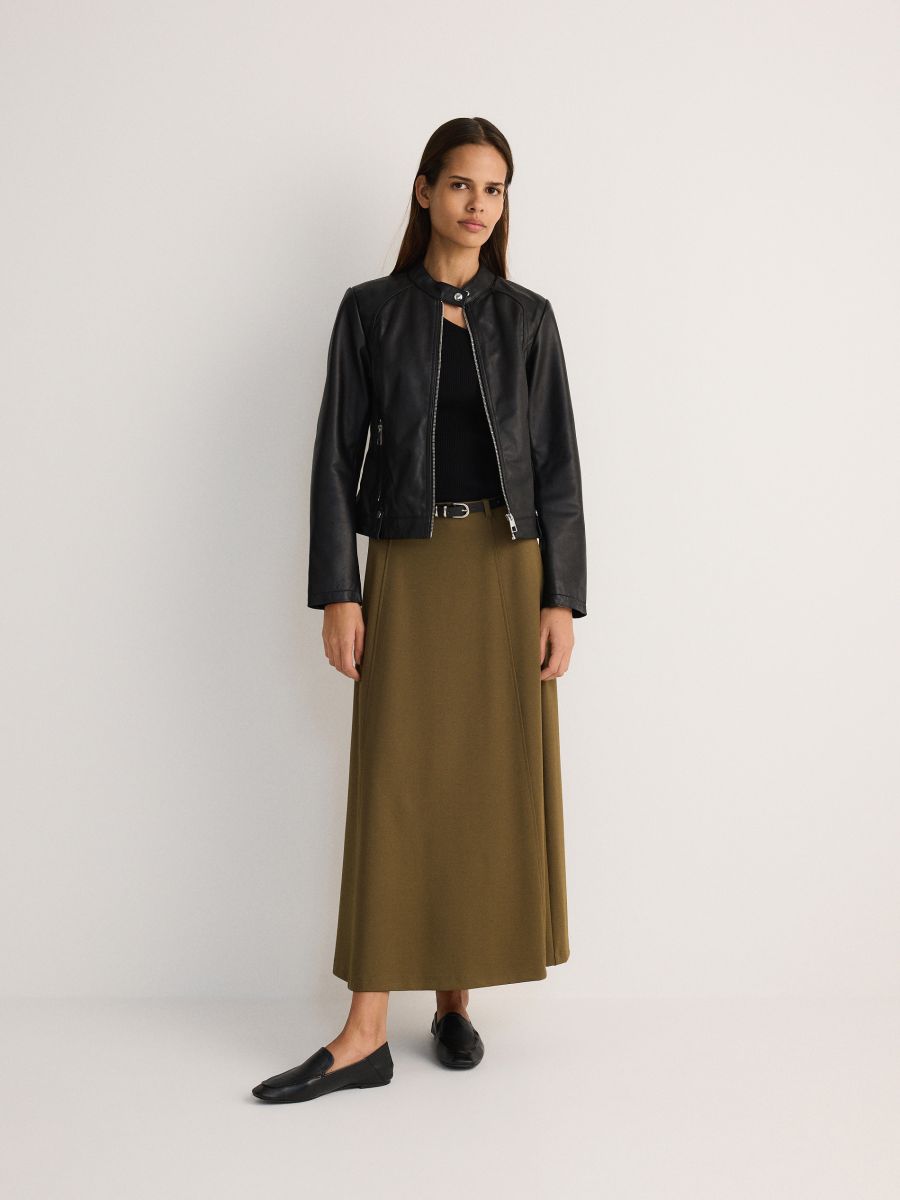 Midi skirt with belt - brownish green - RESERVED - 2