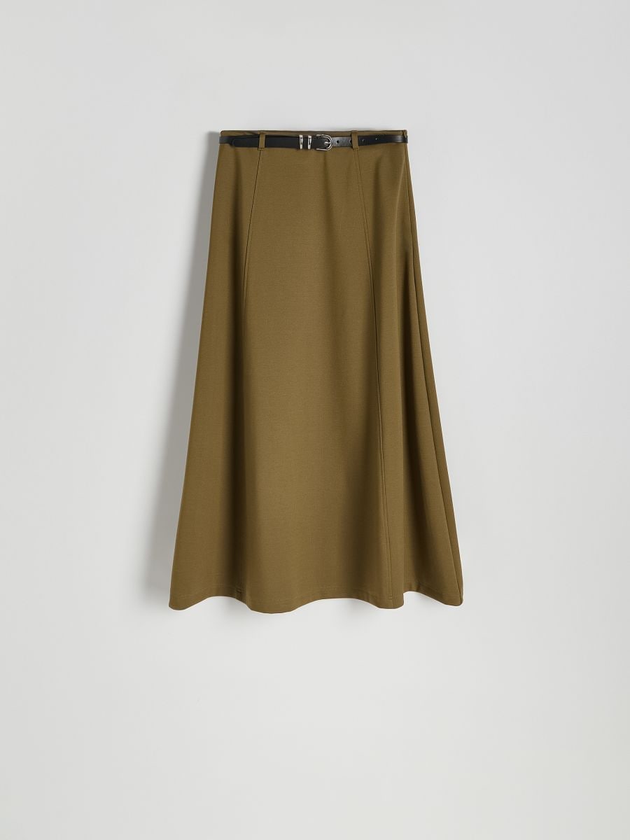 Midi skirt with belt - brownish green - RESERVED - 4