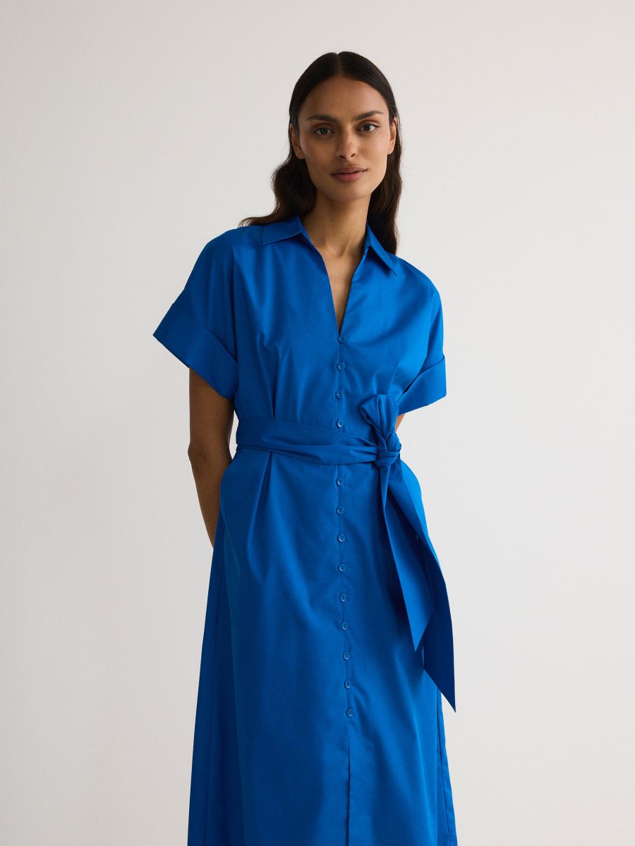 Košilové midi šaty - kobaltově modrá - RESERVED