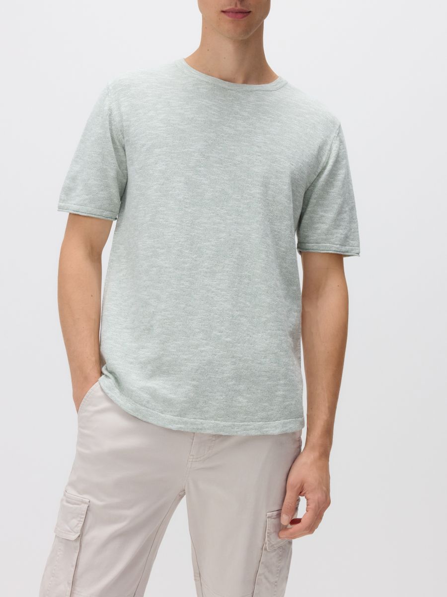Short sleeve jumper with linen blend - pale green - RESERVED - 3