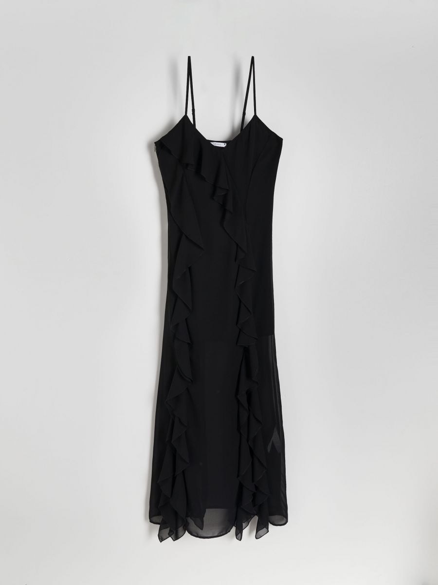 Maxi dress with ruffle details - black - RESERVED