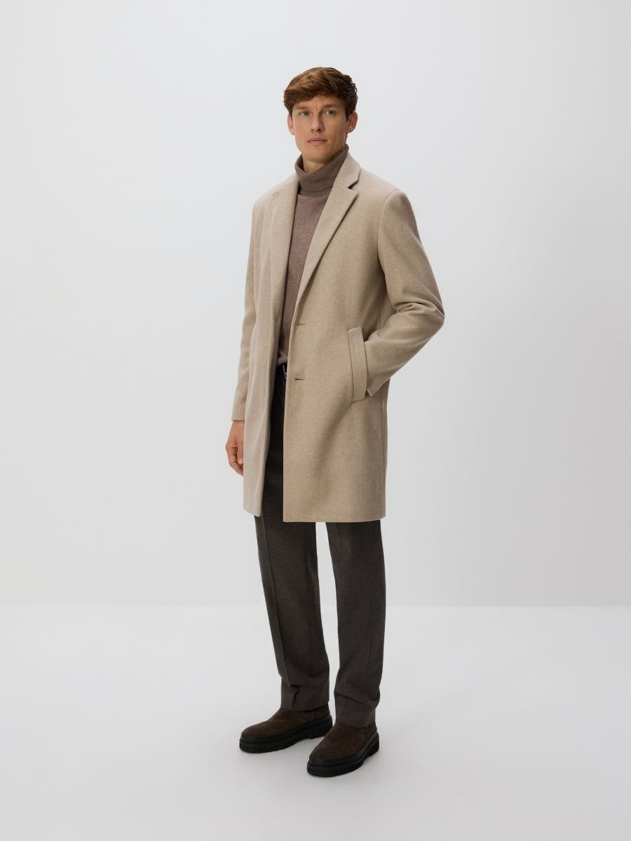 Elegant coat with a collar - beige - RESERVED