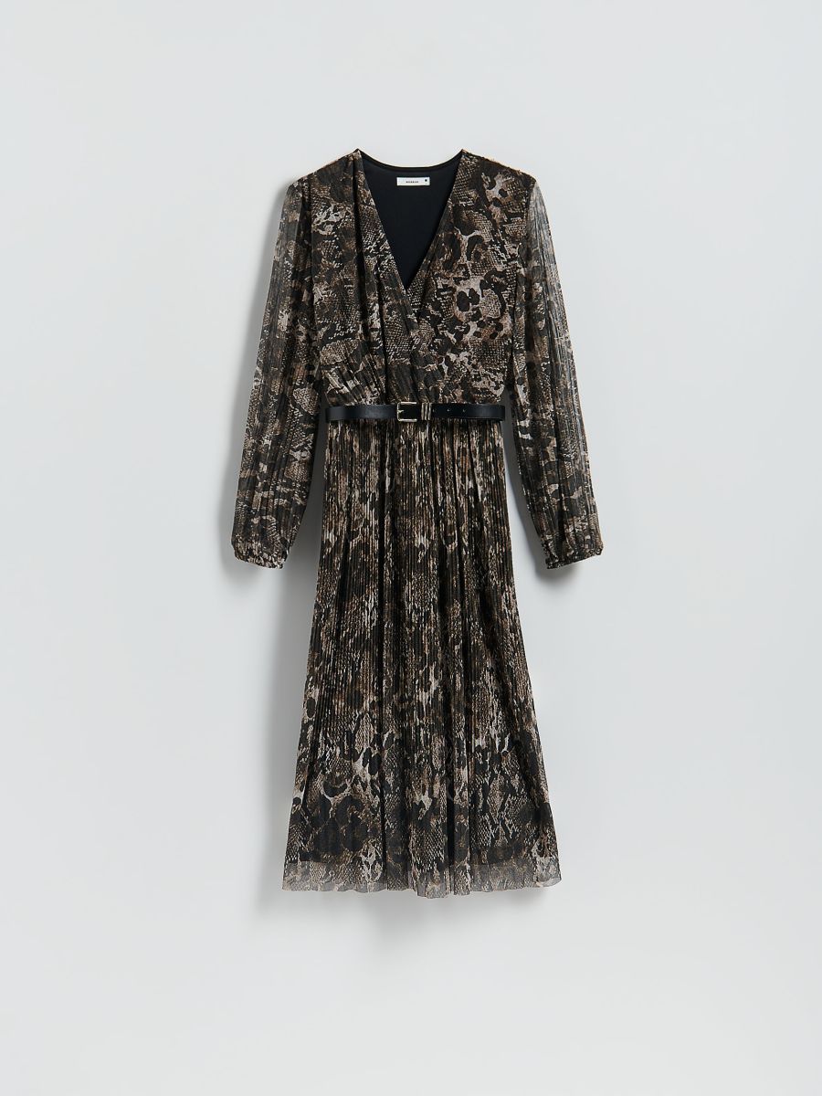 Plisse dress with belt - multicolor - RESERVED