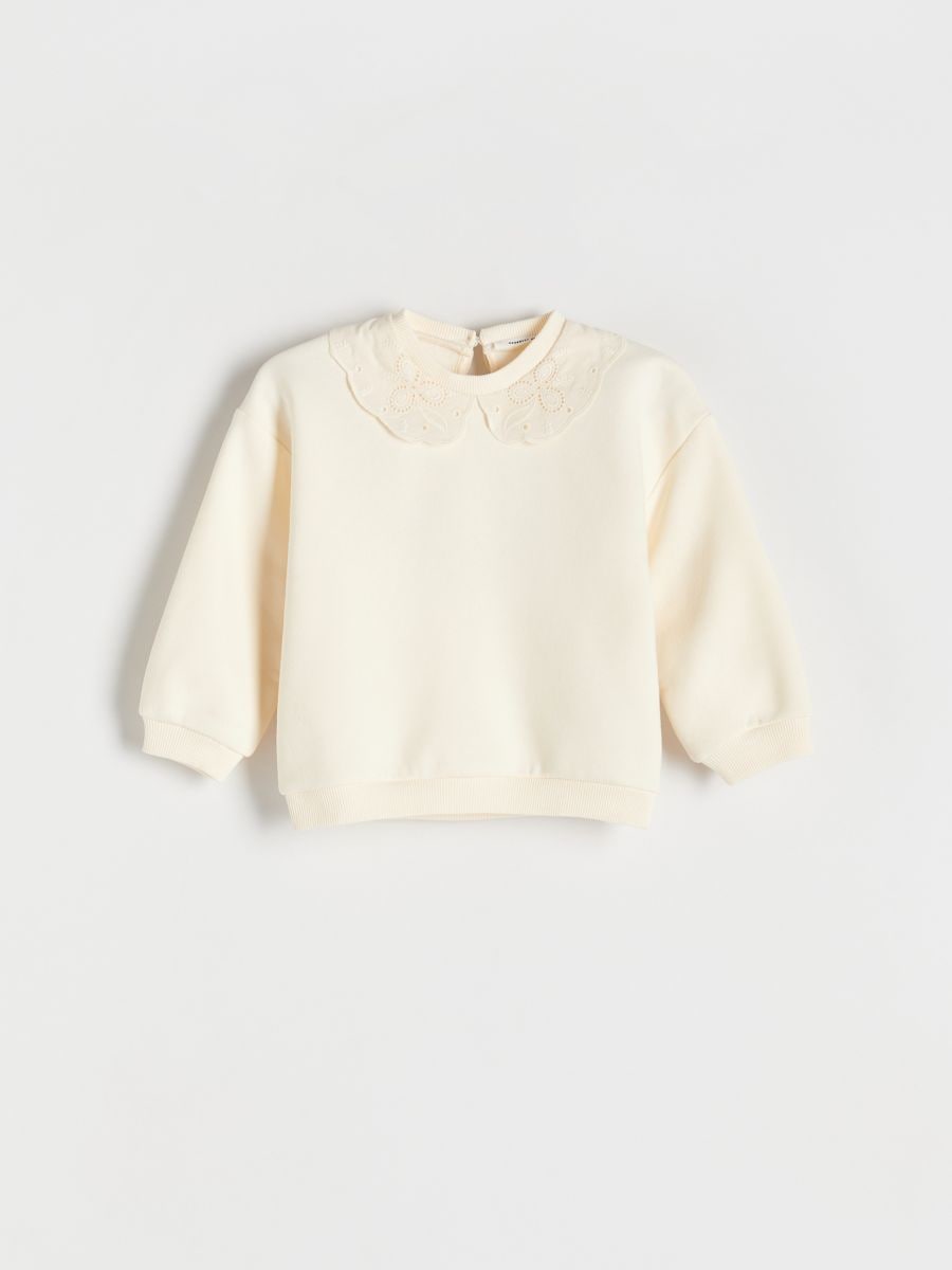 Sweatshirt with openwork collar - cream - RESERVED - 2