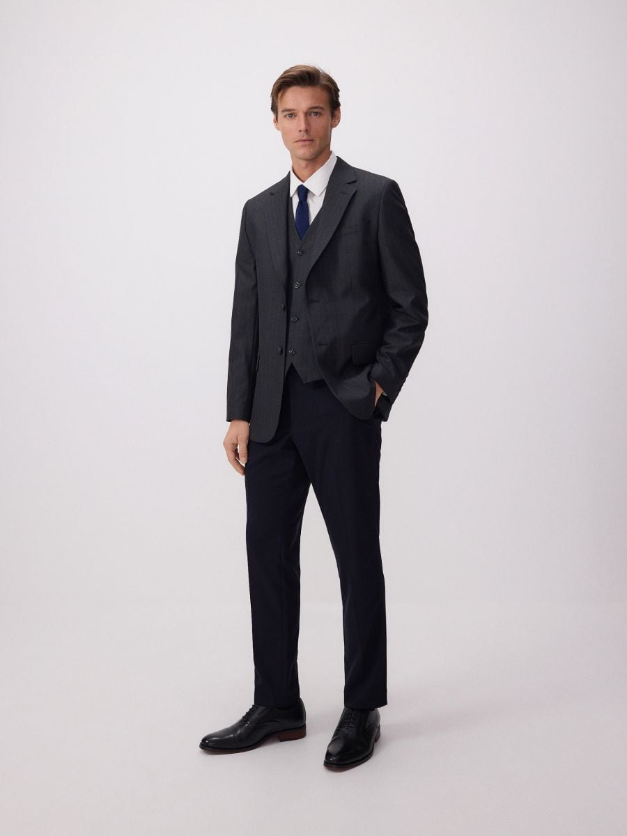 Plain narrow tie with textured pencil stripe - navy - RESERVED - 4
