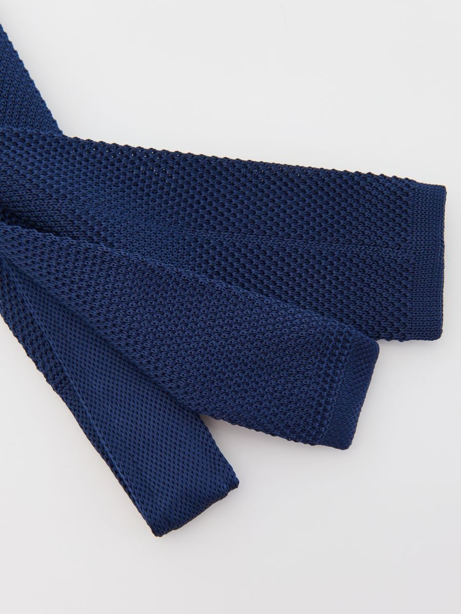 Plain narrow tie with textured pencil stripe - navy - RESERVED - 2