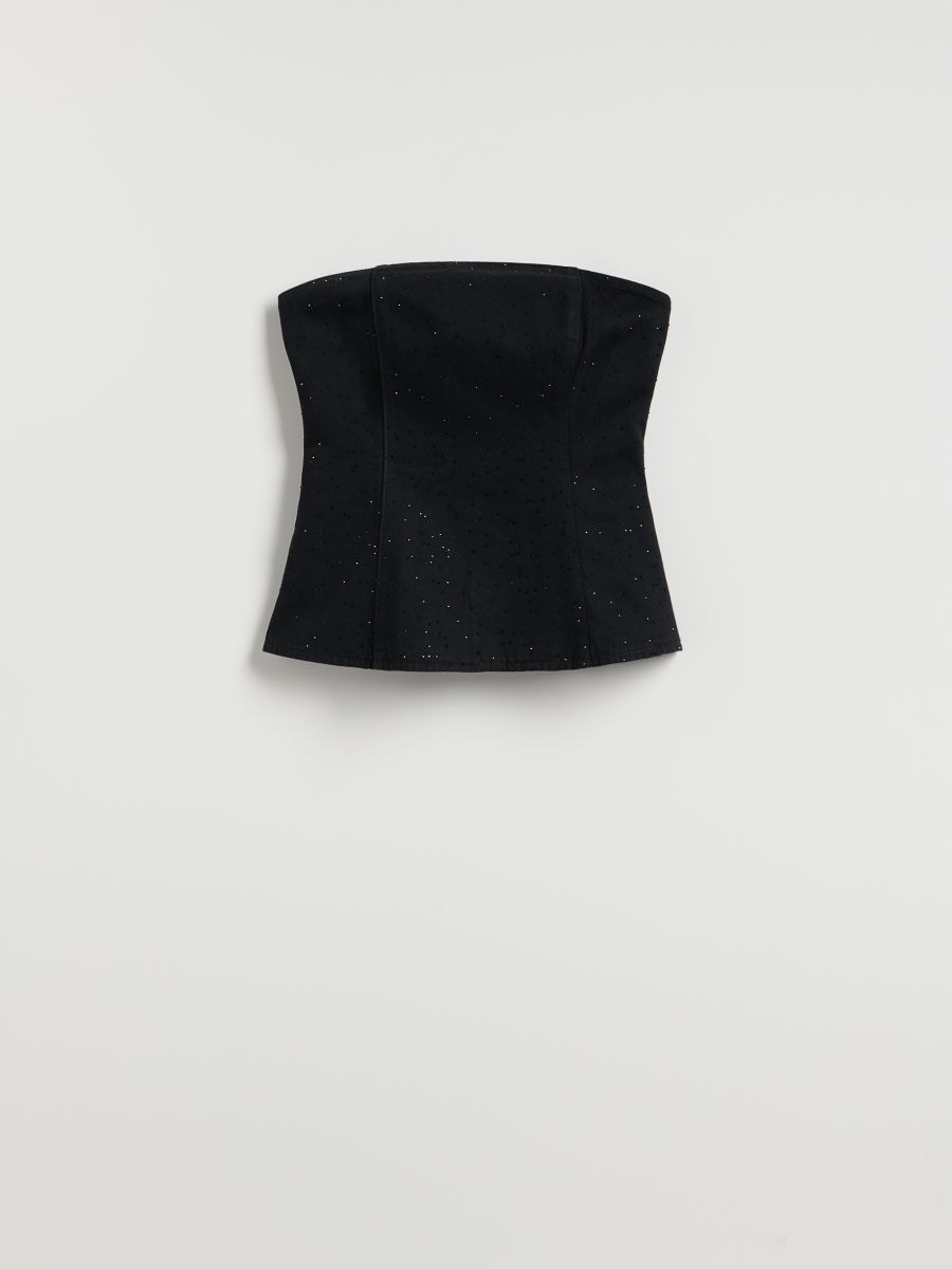 Bluzka z błyszczącą aplikacją - czarny - RESERVED