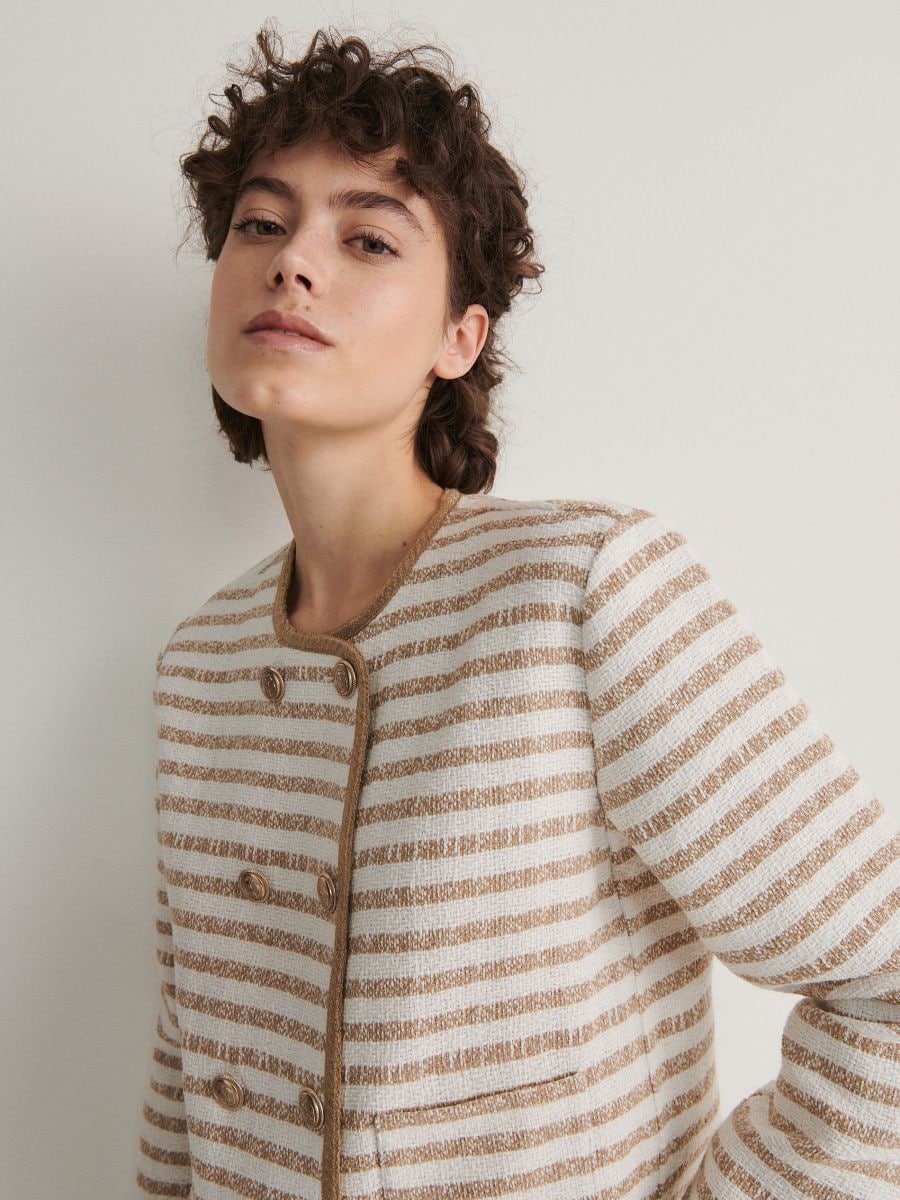 Double-breasted stripe jacket - beige - RESERVED - 3