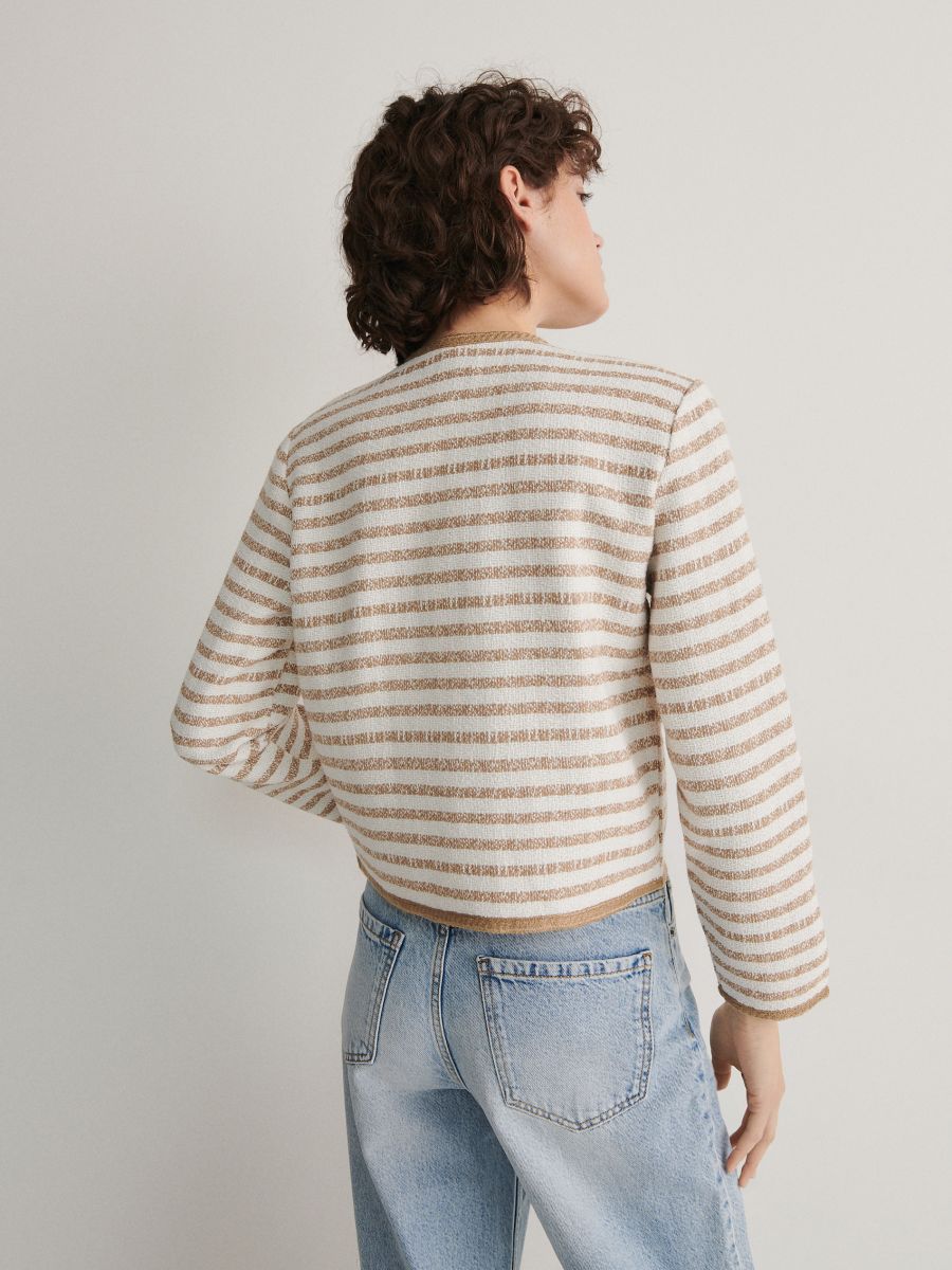 Double-breasted stripe jacket - beige - RESERVED - 2