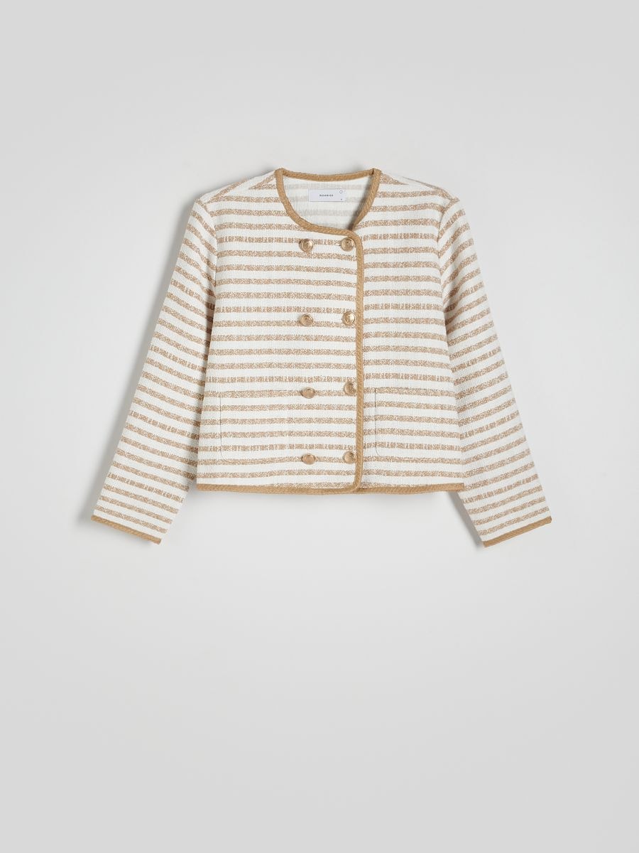 Double-breasted stripe jacket - beige - RESERVED - 4