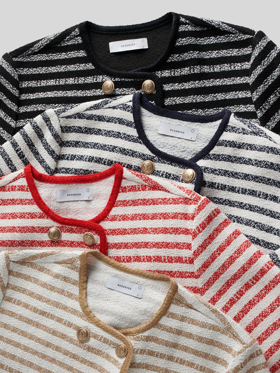 Double-breasted stripe jacket - beige - RESERVED - 6