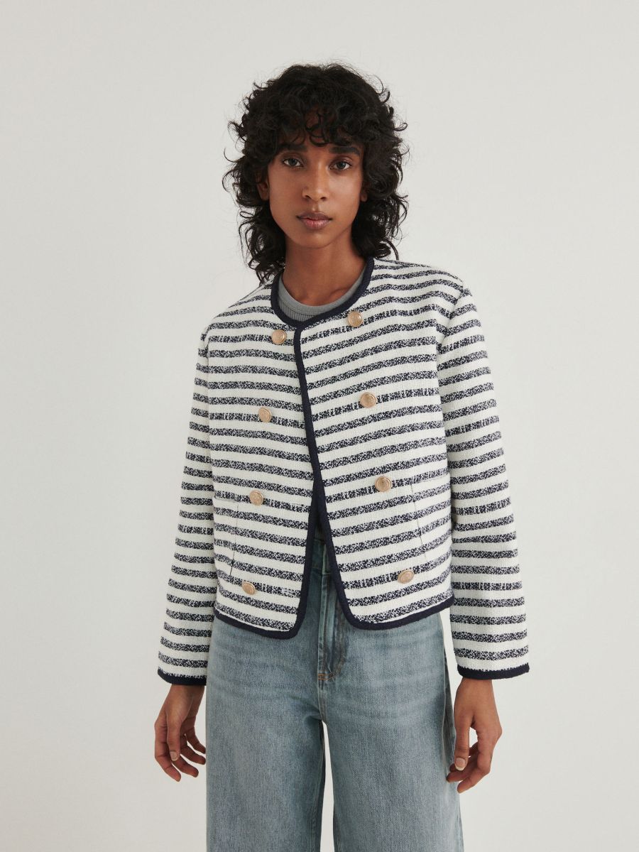 Double-breasted stripe jacket - navy - RESERVED