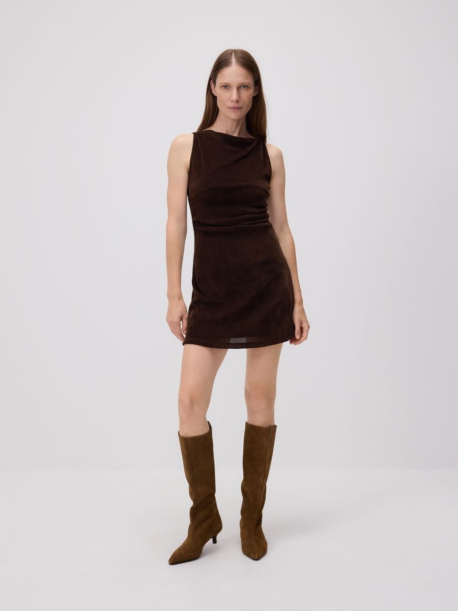Minikleid mit Raffung - dunkelbraun - RESERVED
