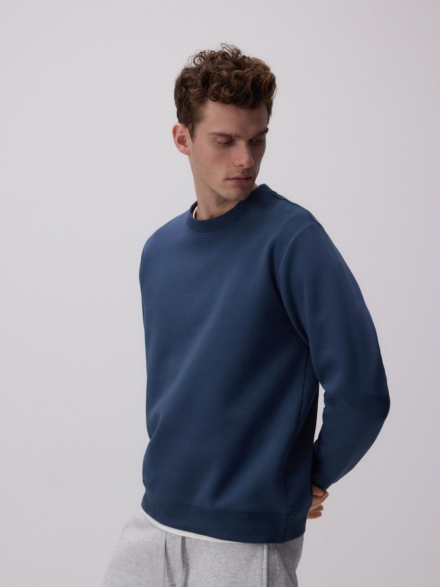 Plain cotton rich sweatshirt - steel blue - RESERVED