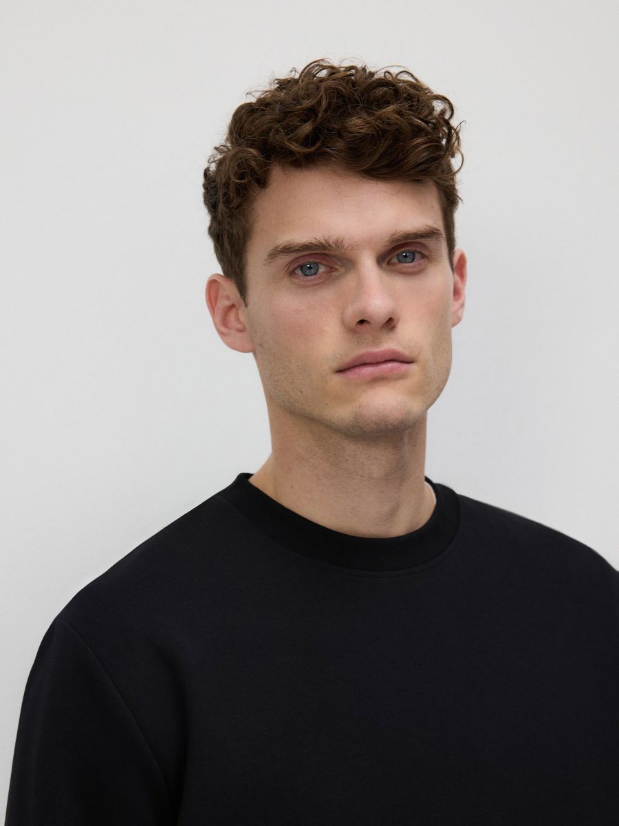 Sweat uni en coton majoritaire - noir - RESERVED - 3