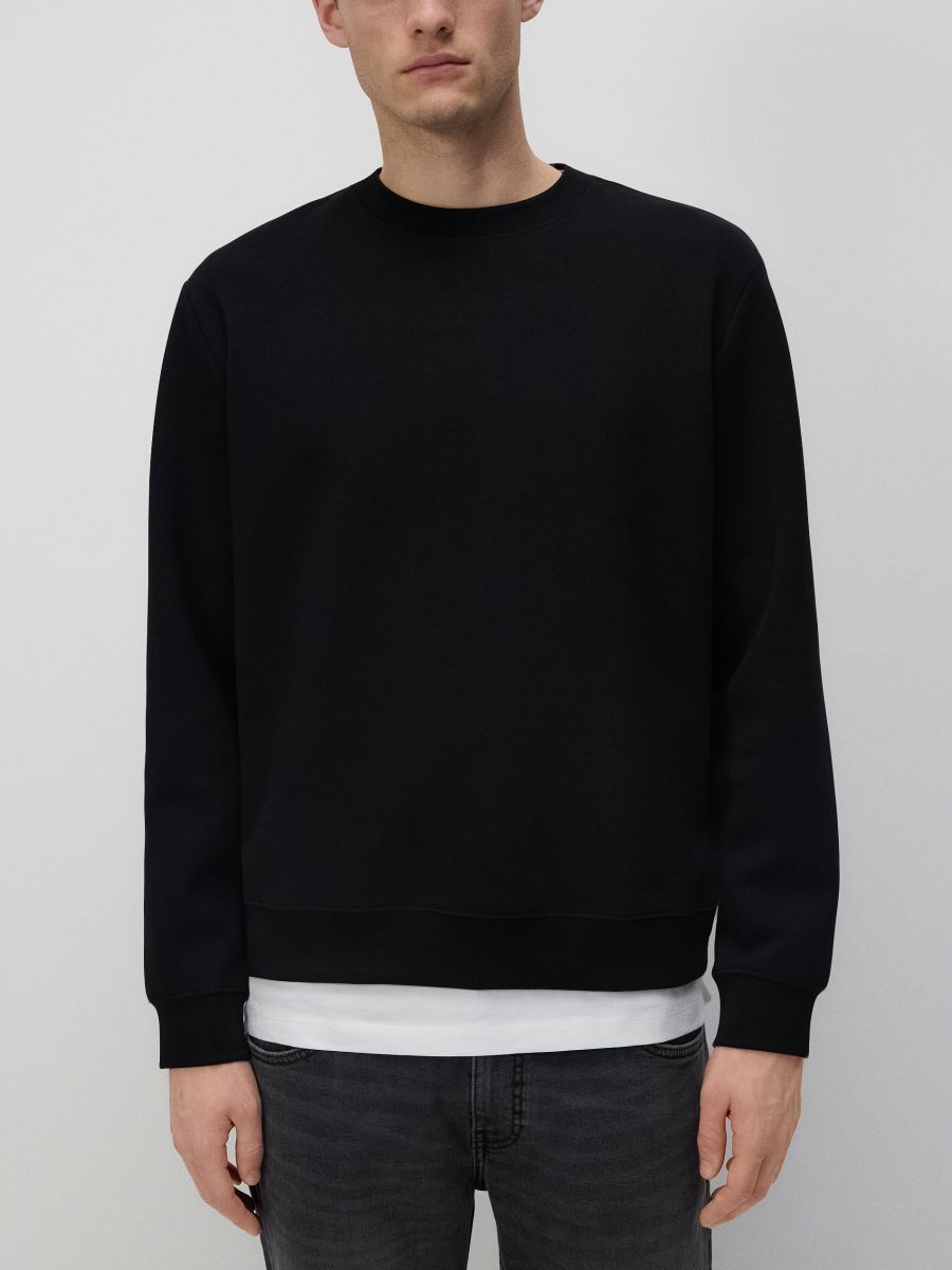 Sweat uni en coton majoritaire - Noir - RESERVED - 8