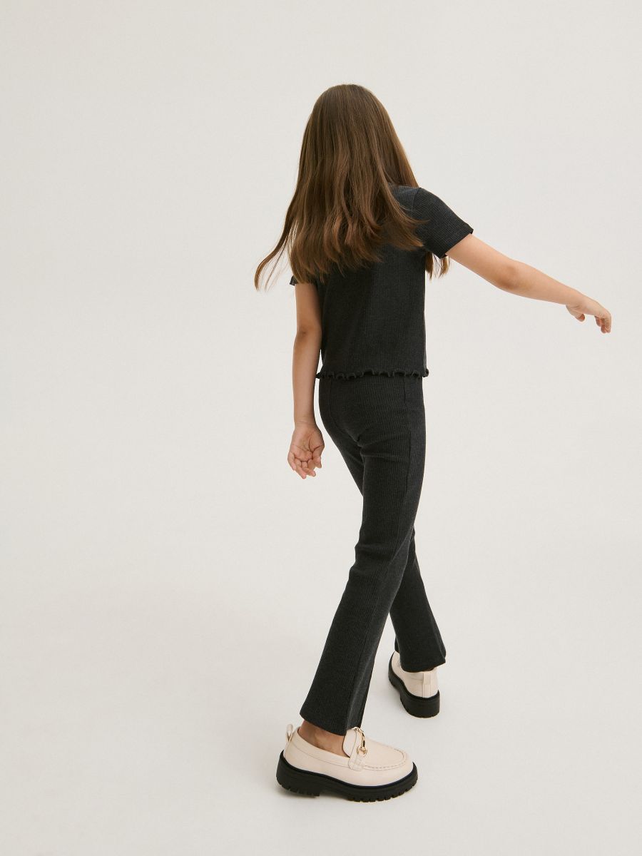 Stradivarius Ribbed Jersey Flare Trousers With Slit in Black