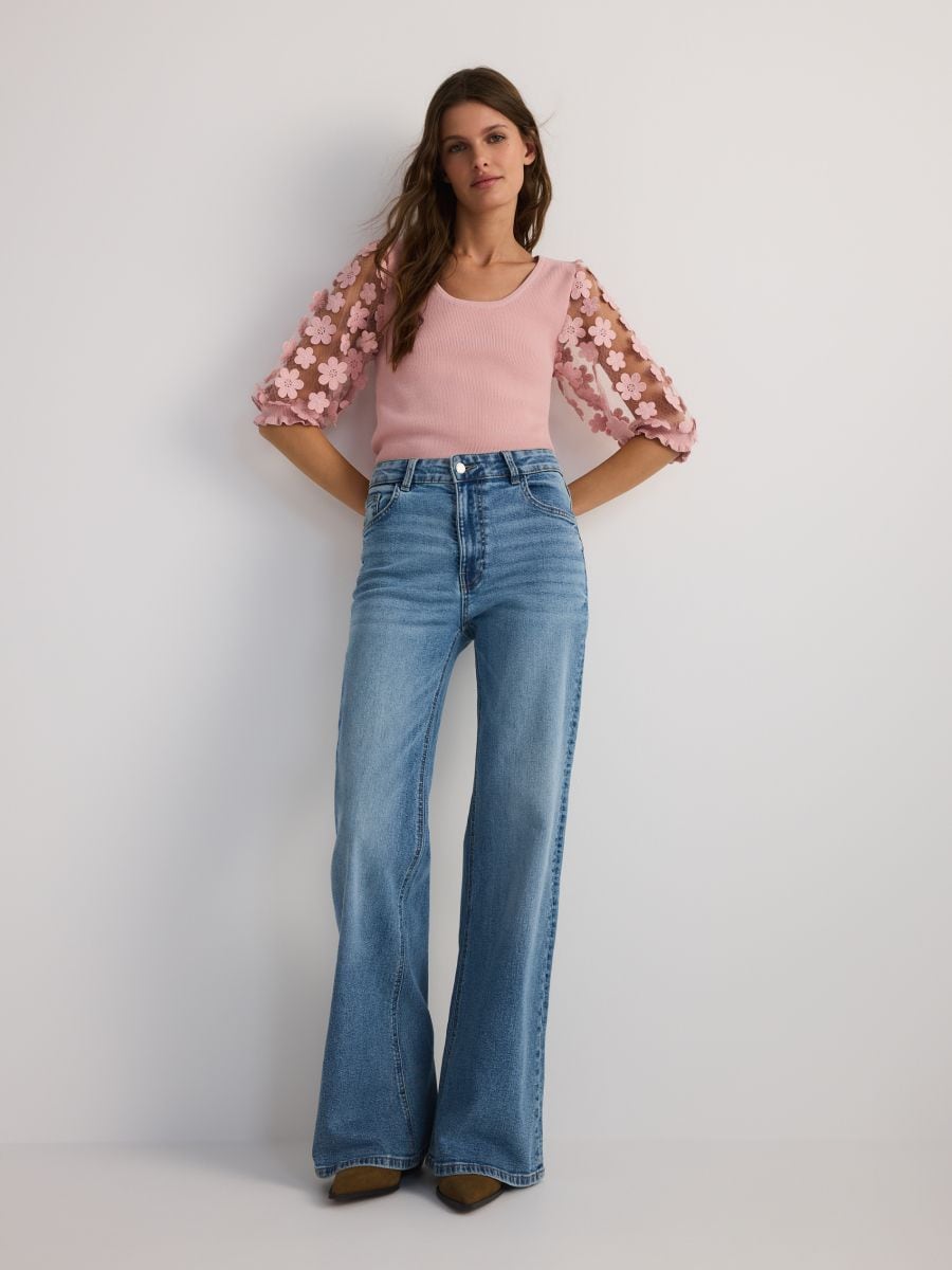【RUMCHE】Petal Sleeve Blouse / sax blue RUMCHE】Petal Sleeve Blouse / sax blue