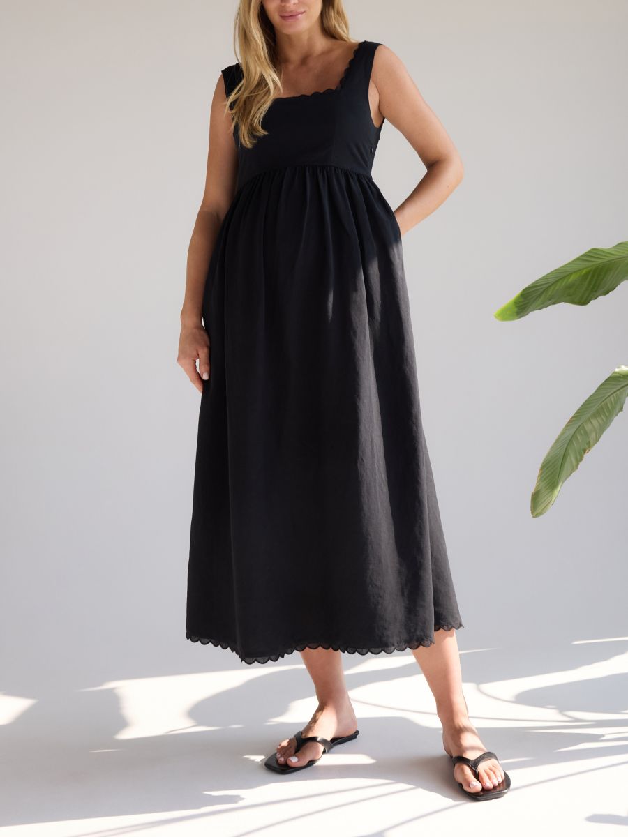 Linen blend midi dress - black - RESERVED - 4
