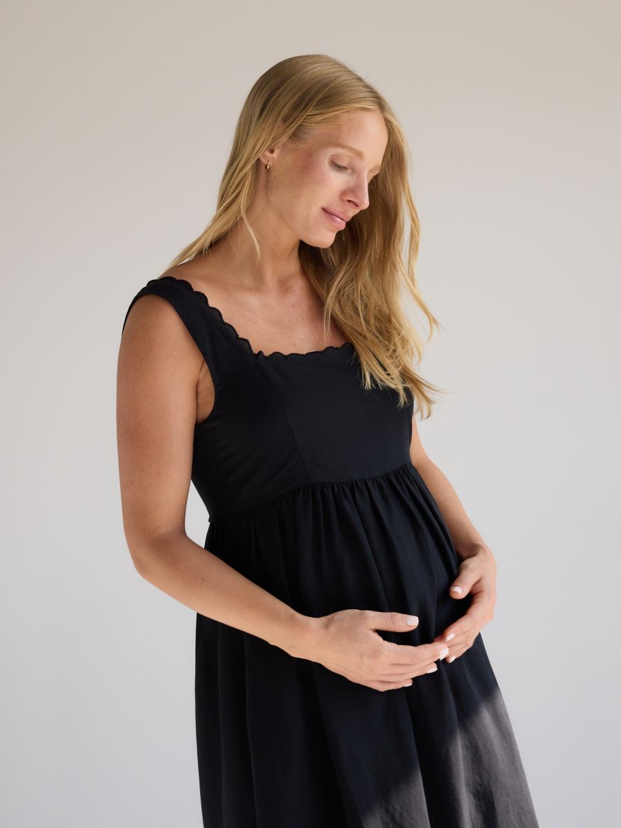 Linen blend midi dress - black - RESERVED - 3