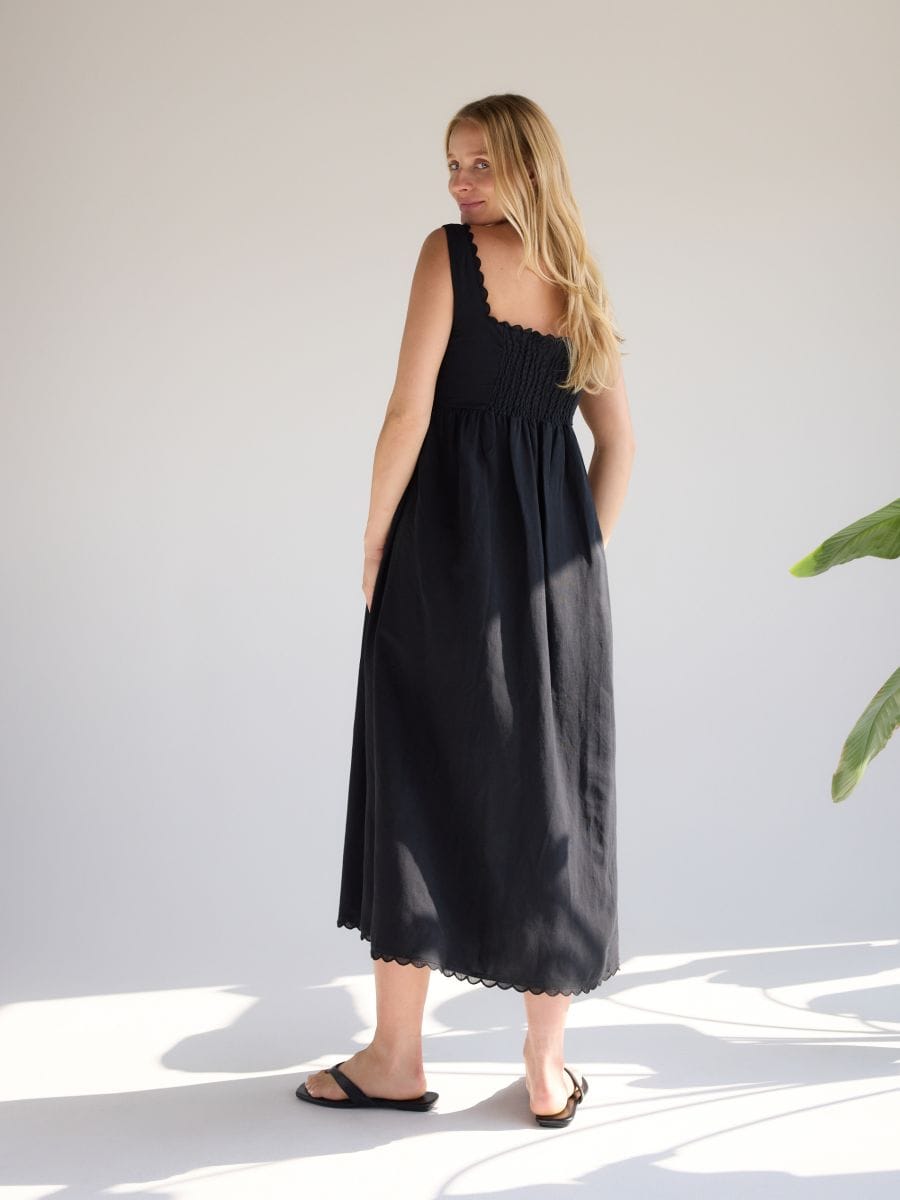 Linen blend midi dress - black - RESERVED - 5