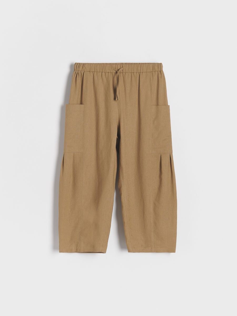 Culotte trousers with linen blend - helles Olivgrün - RESERVED