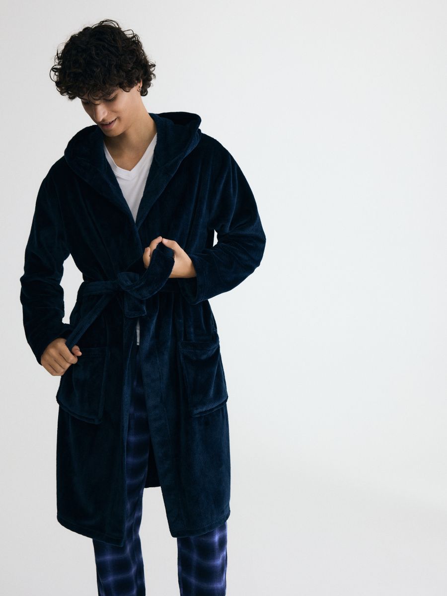 Hooded robe - navy - RESERVED