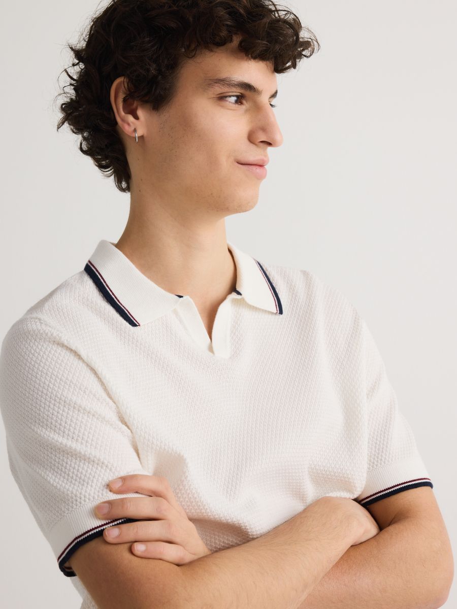 Cotton rich polo jumper - cream - RESERVED