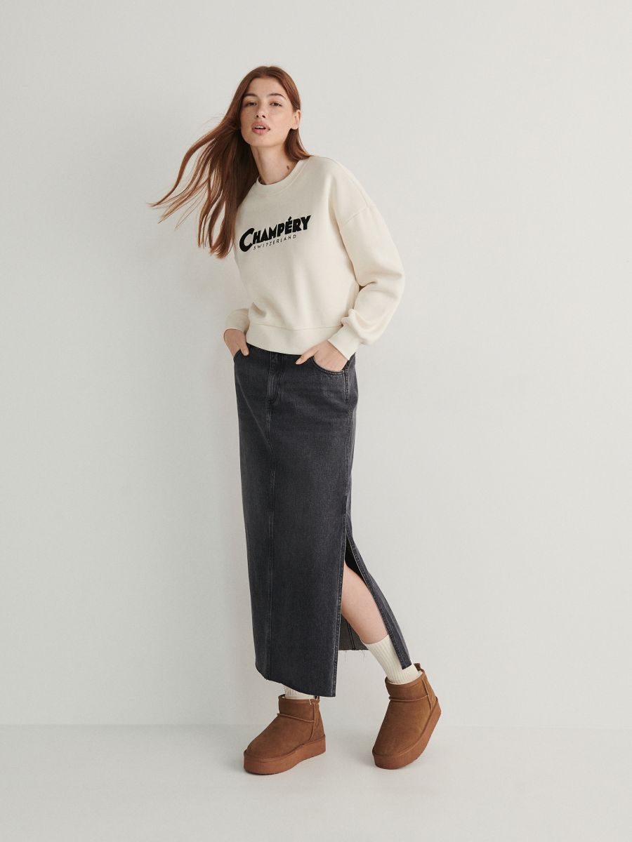 Bluza z napisem - kremowy - RESERVED - 2