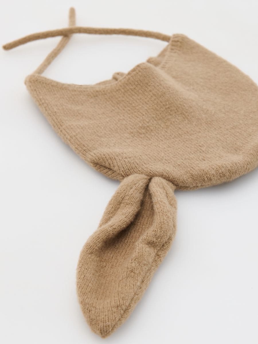 Ear design hat with ties - coffee - RESERVED - 4