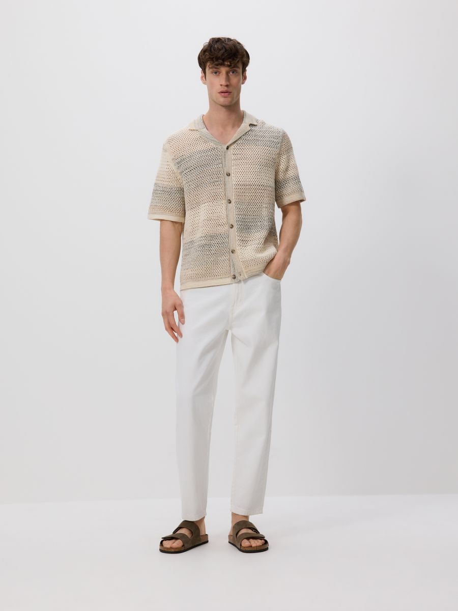 Openwork jumper with short sleeves - beige - RESERVED - 3