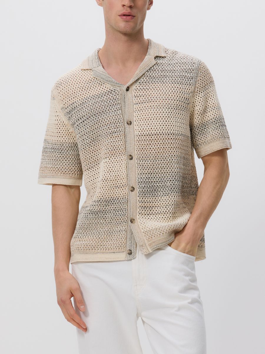 Openwork jumper with short sleeves - beige - RESERVED - 4