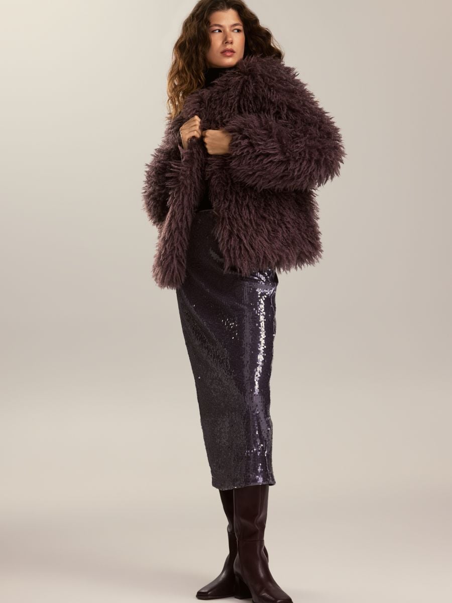 Midi suknja sa šljokicama - tamno ljubičasta - RESERVED