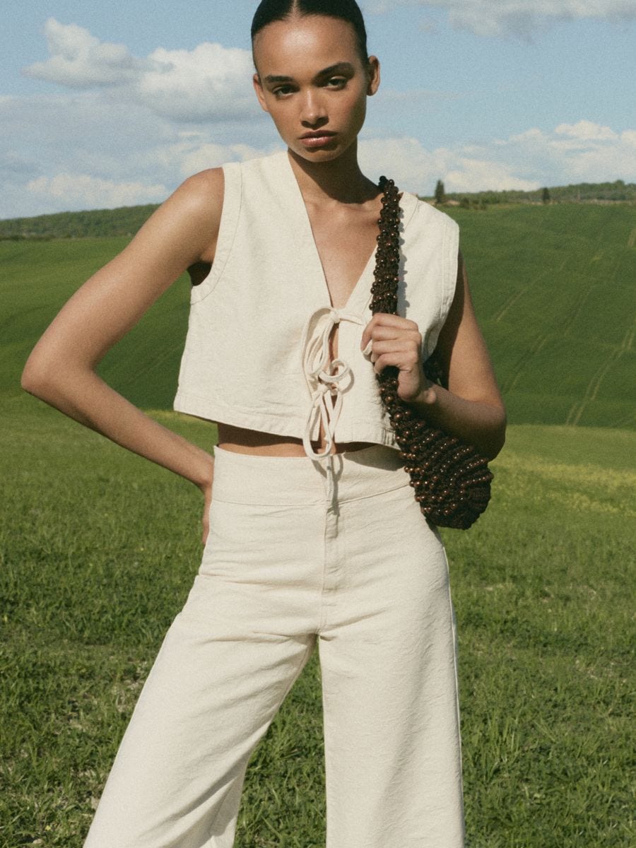 Vestă din denim - nude - RESERVED