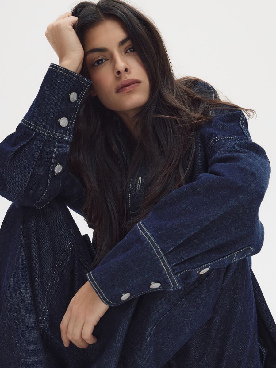 Oversized denim shirt - navy - RESERVED